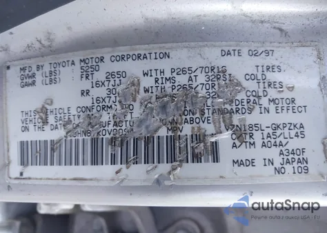 1997 Toyota 4Runner Sr5 V6 Limited z USA, uszkodzony, nr VIN JT3HN87R0V0094593